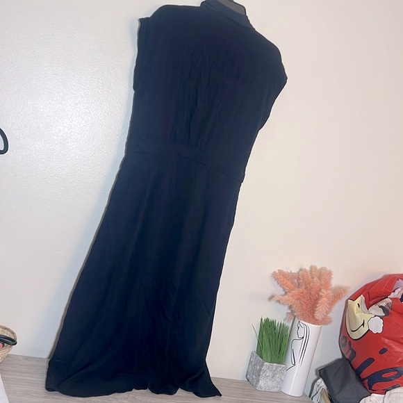 Ann Taylor Loft Navy Blue Button Front Short Sleeve Midi Shirt Dress 12 - Picture 5 of 6